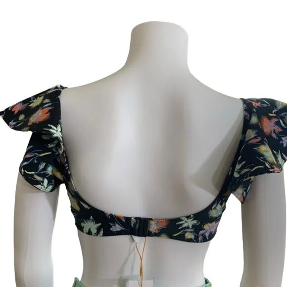 Tanya Taylor Orelia Floral Bikini Top Size Small Flutter Sleeve Recycled Size Sm - Picture 4 of 4
